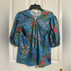 FLORAL BLUE ZIP-UP BLOUSE